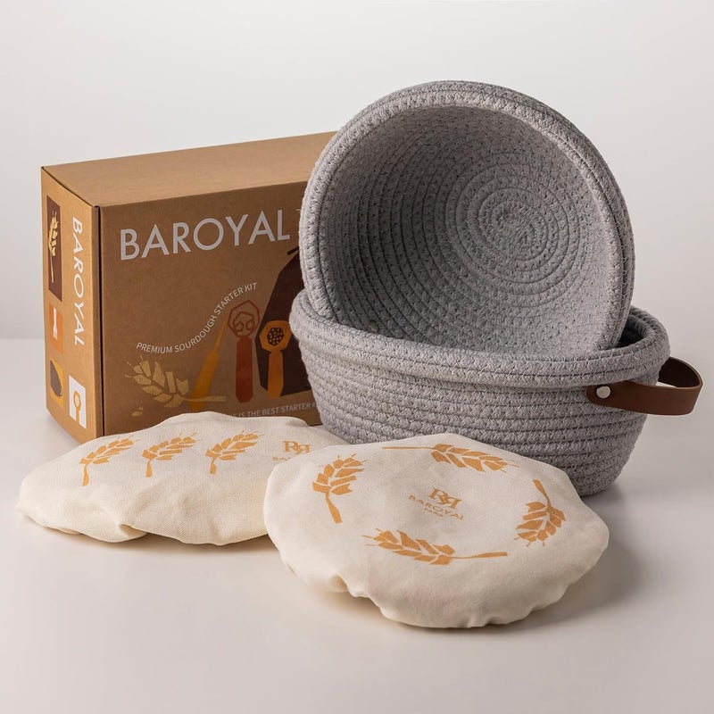 BARoyal Crispier Crust Cotton Rope Banneton Bread Proofing Basket Set, Oval & Round Bread Baskets with Liners & Covers for Artisan Bread Baking, Sourdough Bread Baking Supplies(Gray) - Image 1